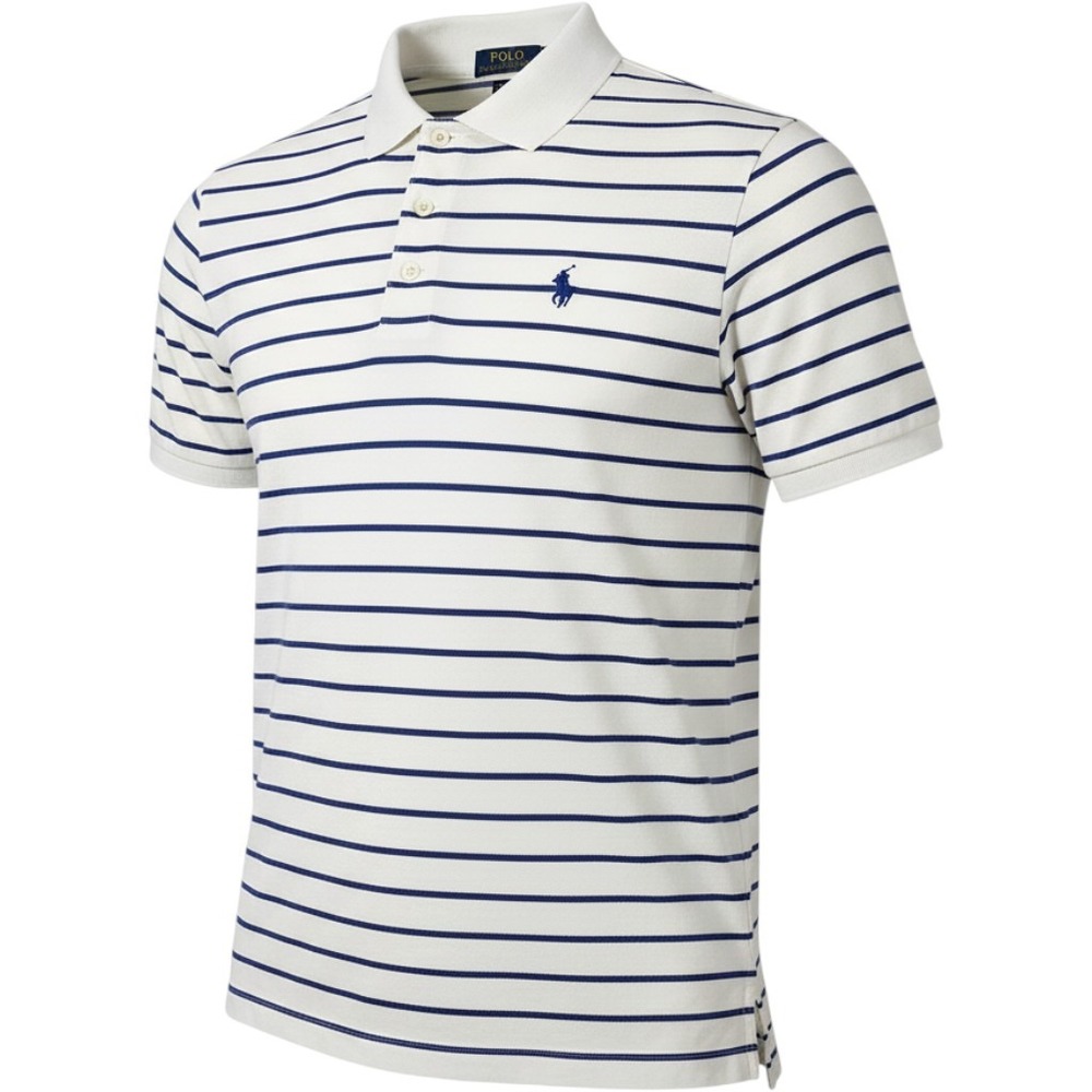 Polo Ralph Lauren Mens Classic Fit Striped Polo Shirt White Blue Large L